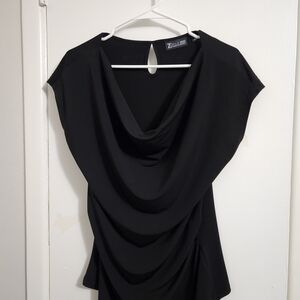 Zara Stylish Black Drape Neck Blouse